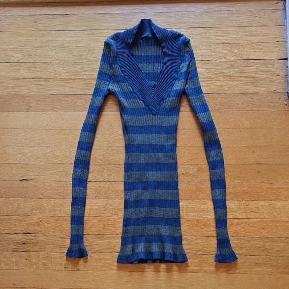 Poof, Ribbed Knit Bodycon Tunic Top, EUC, Navy & Olive, Women's S - Picture 1 of 11